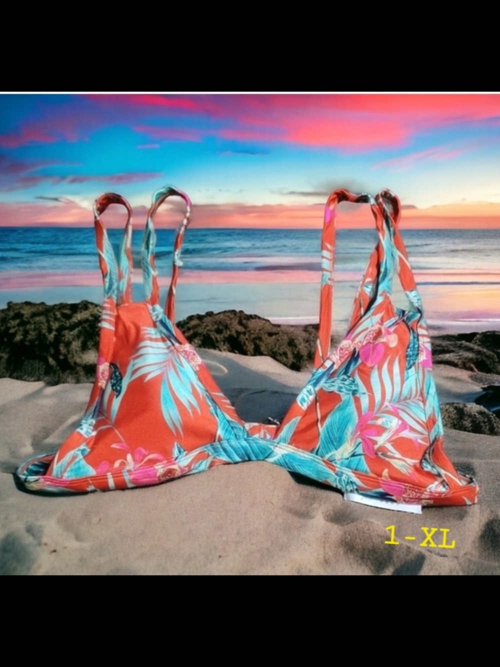 LA Hearts - XL Coral and Aqua Floral Bikini Top - Picture 4 of 8